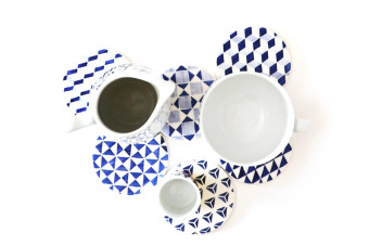 blue tile pattern coasters all