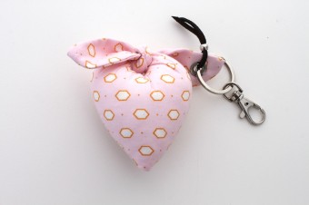 light pink & yellow heart fabric keyring