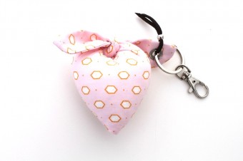 light pink & yellow heart fabric keyring