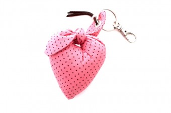 pink with brown dots heart fabric keyring