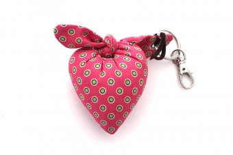 pink with green dots heart fabric keyrings